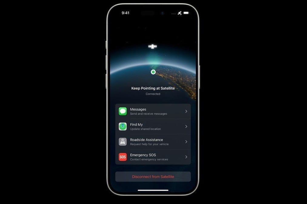 Bir iPhone'da uydu mesajlarının görüntüsü