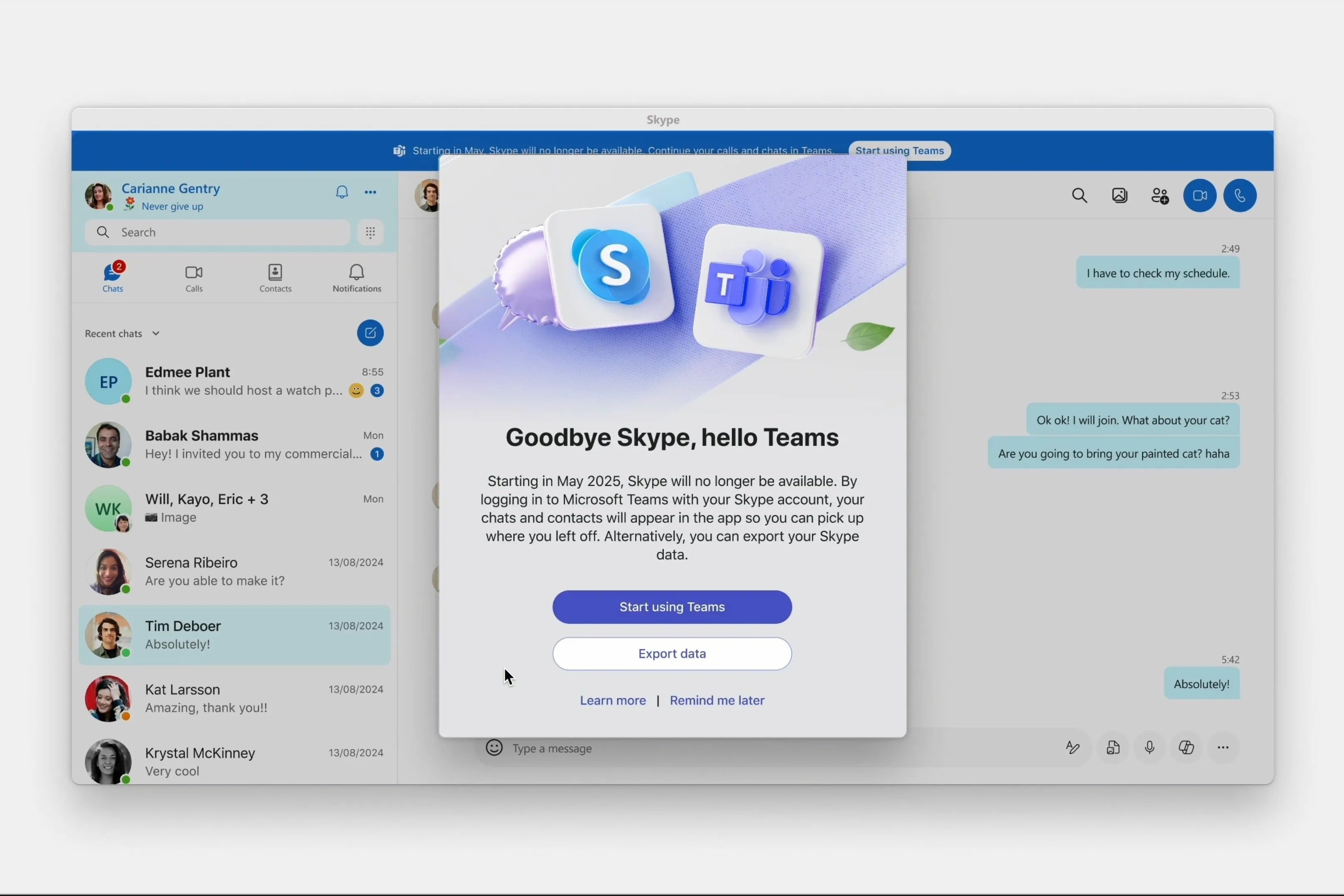 Skype kullanıcılarının bunları Switch'e hazırlamak için görmeye başlayacağına dair bildirim. | Resim Kredisi - Microsoft - Bu çok önemli bir uygulama yakında akıllı telefonunuzda kapatılacak
