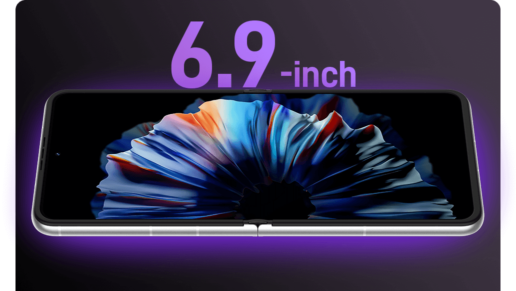 6.9 inç ekranında renkli bir görüntü gösteren Nubia Flip 2 5G akıllı telefonun bir yakın çekimi.