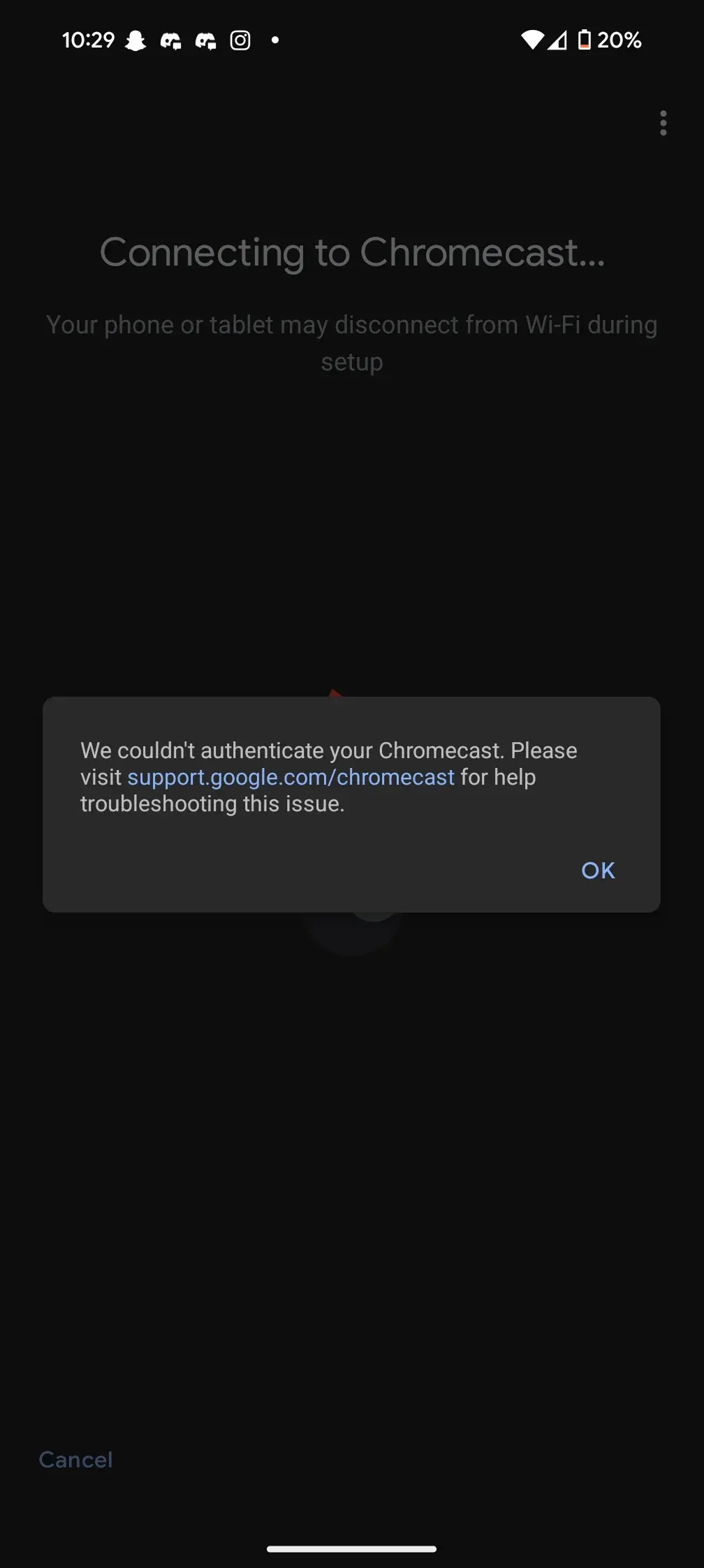 Çoğu insanın aldığı hata mesajı. | Resim Kredisi - Reddit - Chromecast kullanıcıları, cihazlar aniden çalışmayı durdurdukça fışkırıyor - Google bir düzeltme vaat ediyor
