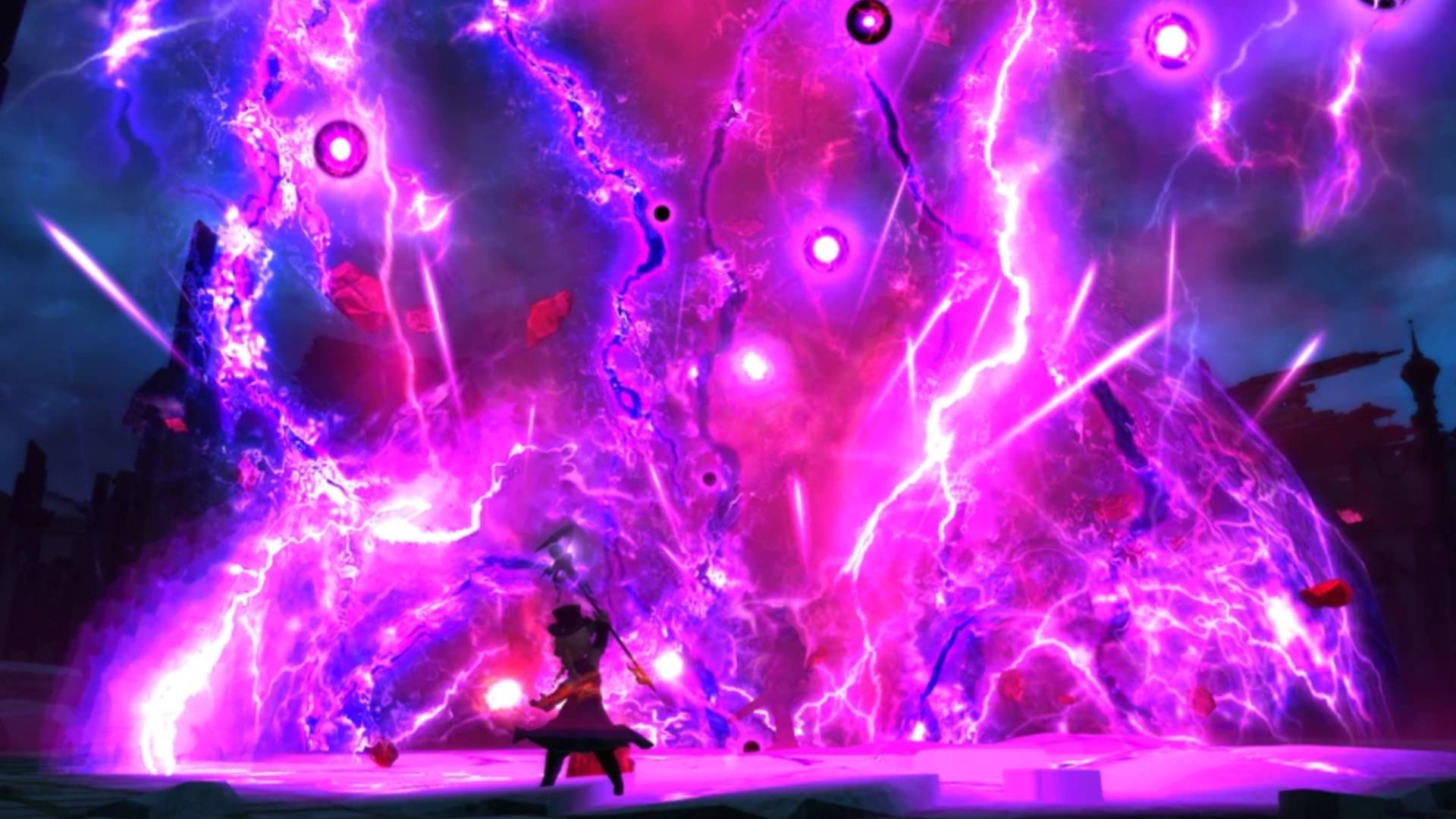 Final-Fantasy-XIV-FF14-Patch-Notes-7-2-Black-Mage-Blm-iş-rework-pictomancer -nerfs FF14'teki bir Lalafel Black büyücü, büyük bir mor yıldırım patladı