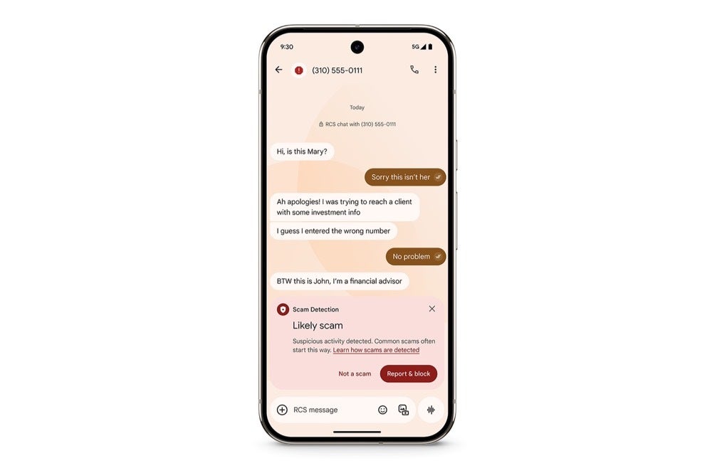 Pixel 9 Pro'da Google Mesajları Scam Algılama Ekran Görüntüsü