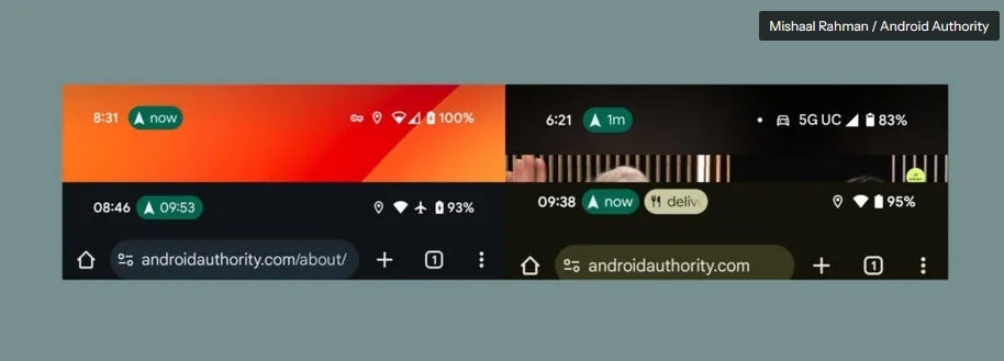 Google Haritalar Canlı Güncellemeleri Android 16'daki Chips, Navigasyon Verilerini Durum Çubuğunda gerçek zamanlı olarak gösterir. | Image Credit -Mishaal Rahman, Android Authority - Google Haritalar Canlı Güncellemeler Android 16 Beta 2.1