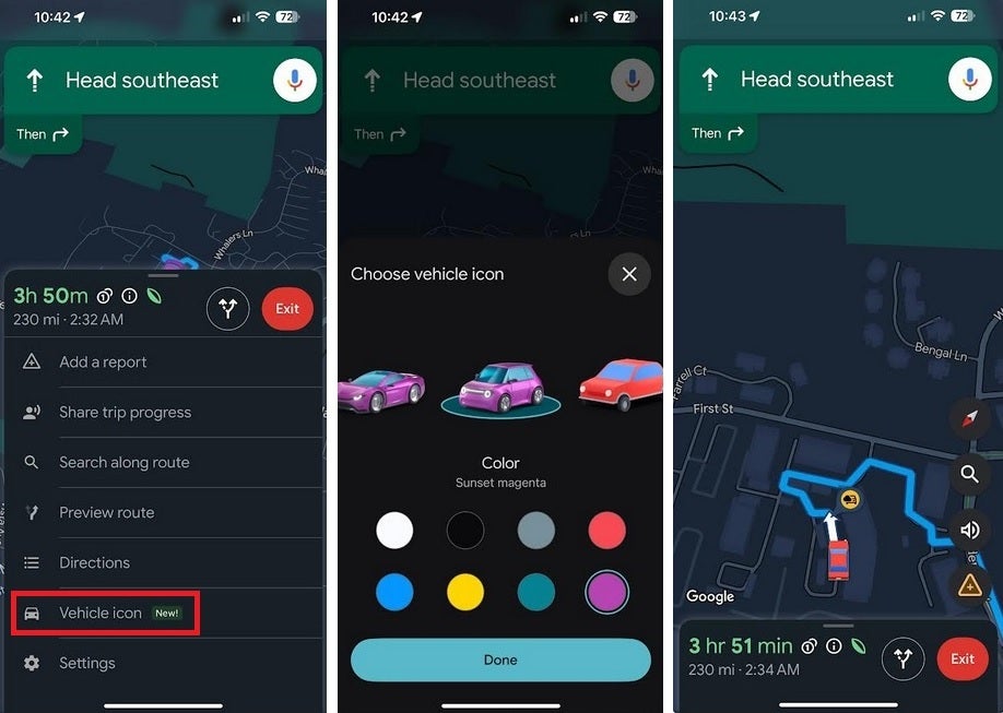 Google Haritalar, kullanıcının aracını temsil etmek için waze benzeri simgeler ekler. | Image Credit -Phonearena - Google Haritalar, sürüşü daha renkli ve eğlenceli hale getirmek için bu özelliği Waze'den ekleyecek