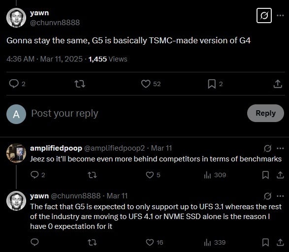 Leaker, G5 tensörünün Foundry binası dışında G4 ile aynı olduğunu söylüyor.
