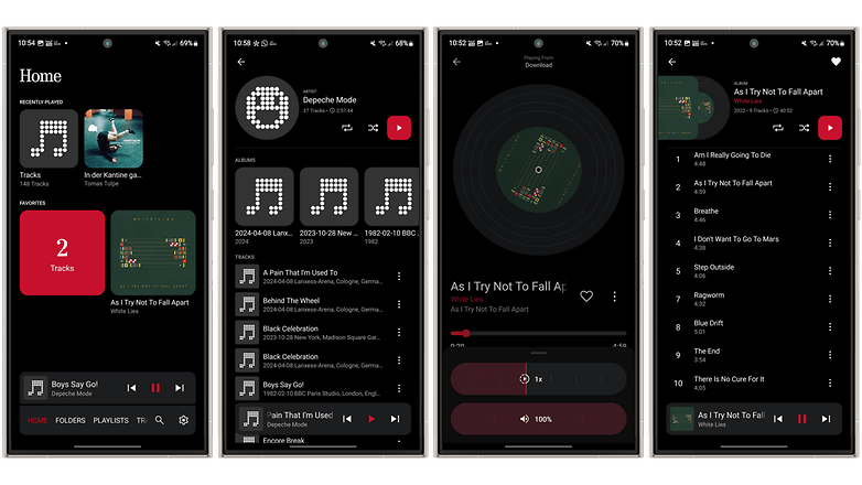 Music App arabirimi, en son çalınan başlıklar ve albüm ayrıntıları olan çalma listelerini gösterir.