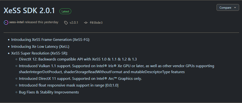 Intel Xess SDK 2.0.1