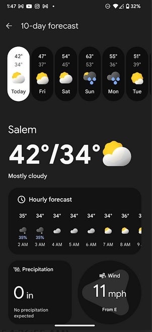 Piksel hava durumu uygulaması. | Image Credit -Phonearena - İster beğenip beğenmeseniz de, Pixel Weather uygulamasına değişiklikler geliyor
