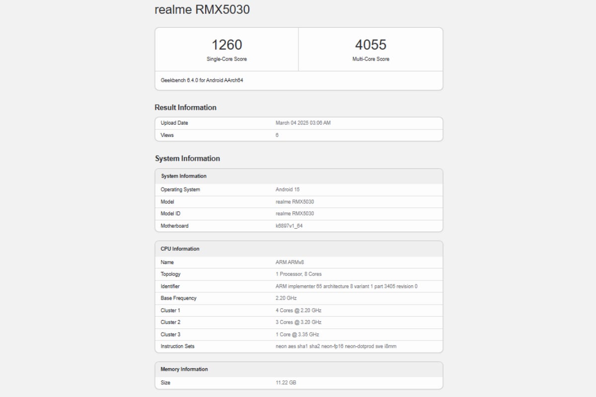 RealMe RMX5030 GEEKBENCH SINIR İÇİN P3ULTRA