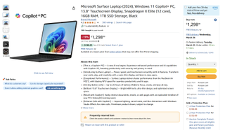 Amazon'daki Surface Dizüstü 7 Ürün Sayfası.