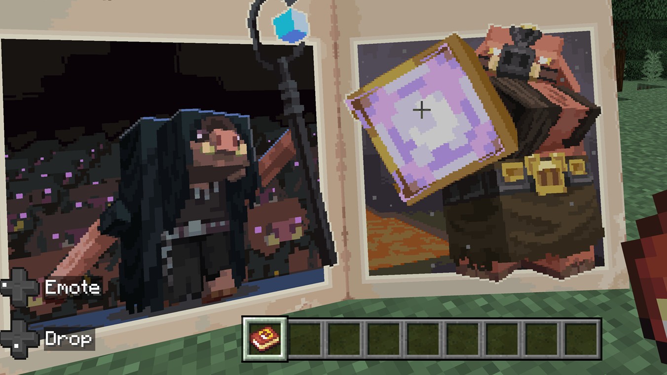 Malgosha ve Great Hog, iki piglin gösteren bir Minecraft Film Marketplace eklentisinden alınan ekran görüntüsü.