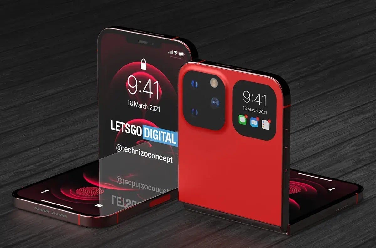 İPhone flip konsept render. | Resim Kredisi - Hadi Git Dijital - Motorola'nın bir sonraki katlanabilirliği aslında Pixel Flip hayranları için iyi bir haber olabilir (ve kötü - Apple hayranları için)