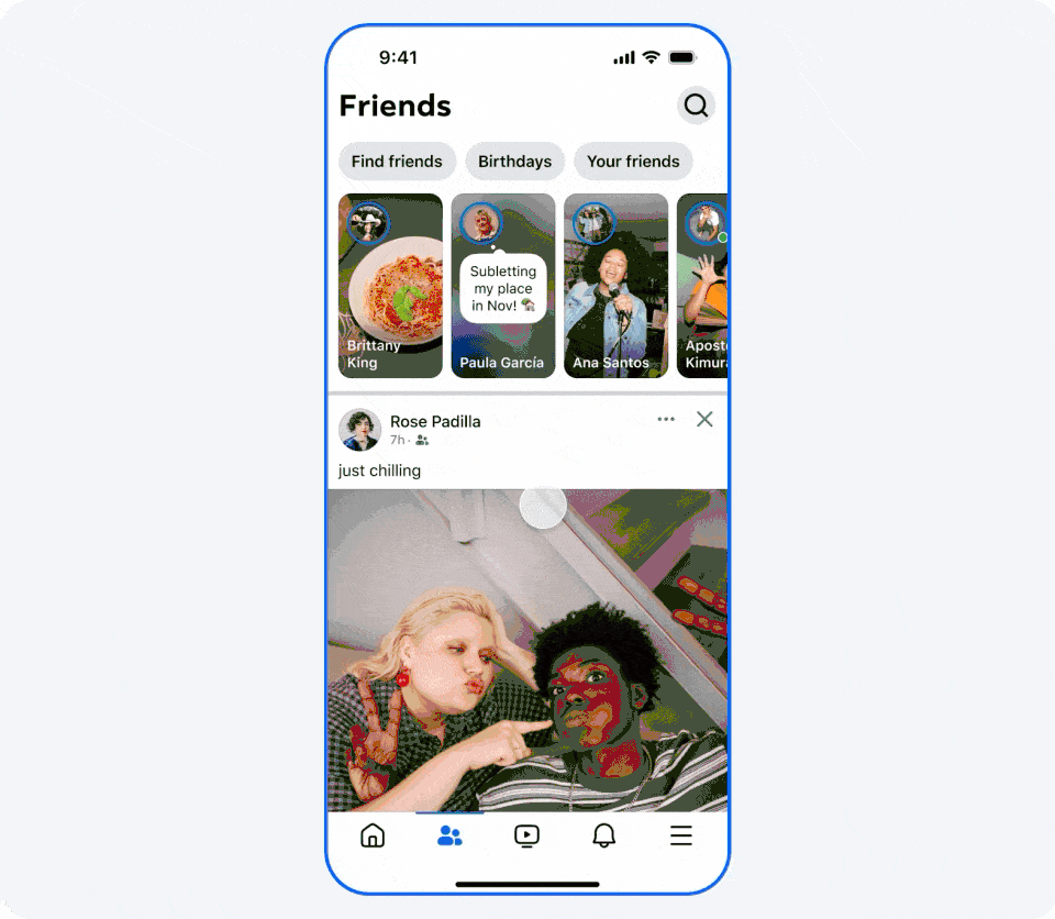 Facebook'un yeni arkadaşları sekmesinin GIF görüntüsü. 
