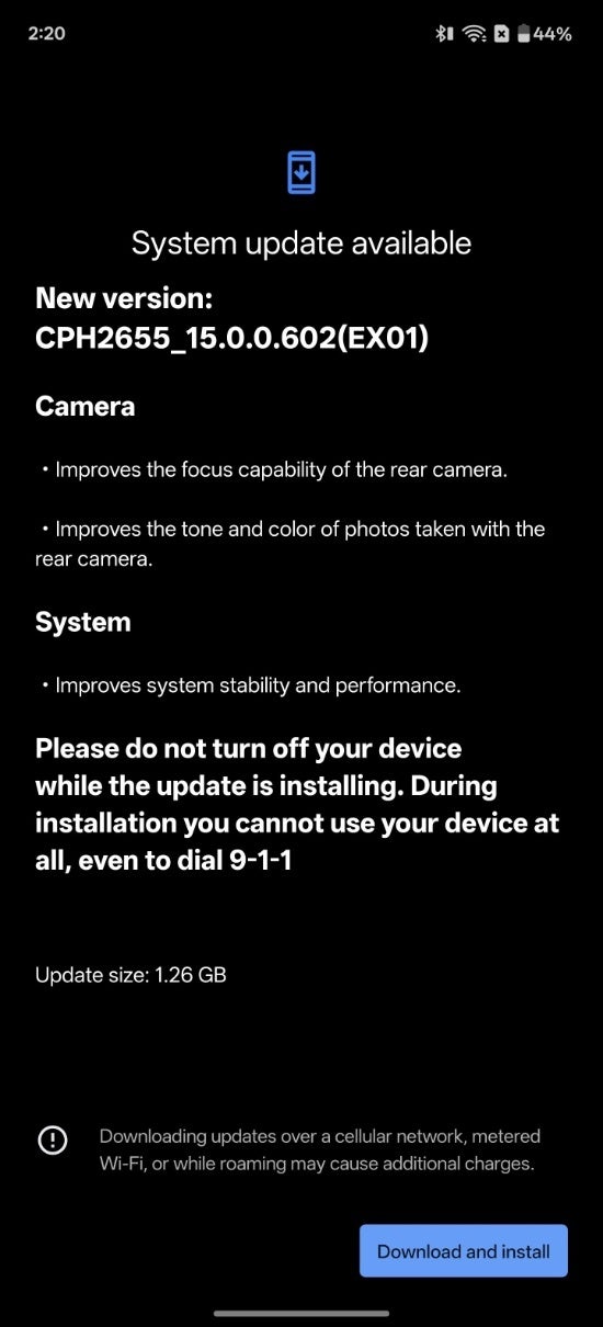 En son OnePlus 13 güncellemesinin ekran görüntüsü