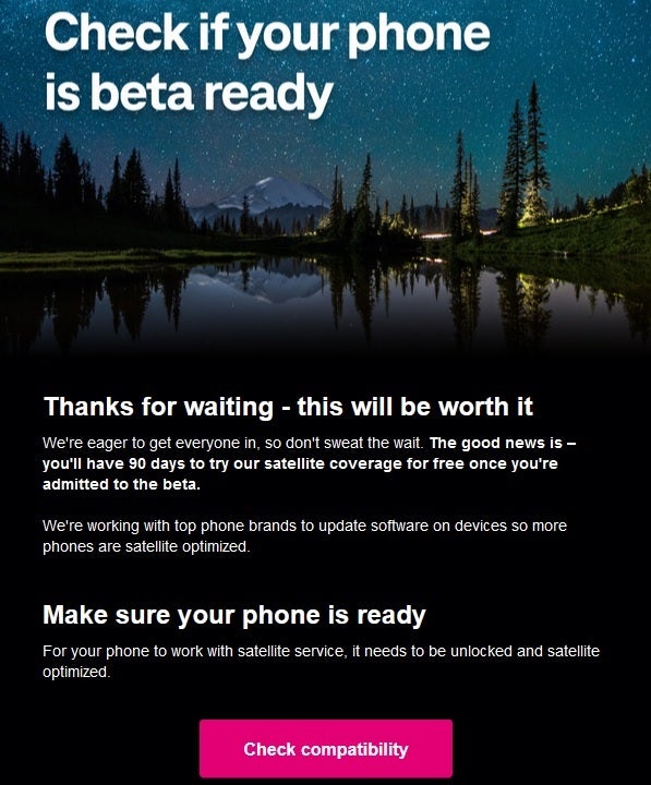 T-Mobile, Starlink Beta'ya kaydolan Thopse'yi e-posta gönderir.