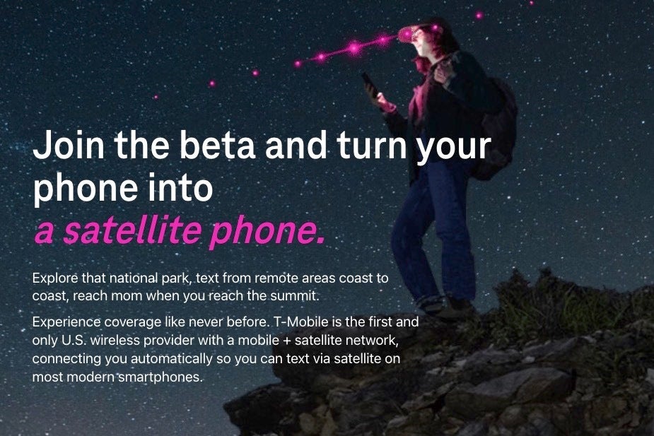 T-Mobile'ın web sitesinde bir uydu mesajlaşma reklamının ekran görüntüsü