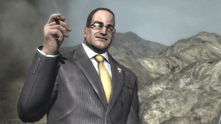 Senatör Armstrong Metal Gear Rising'de bir puro içiyor.