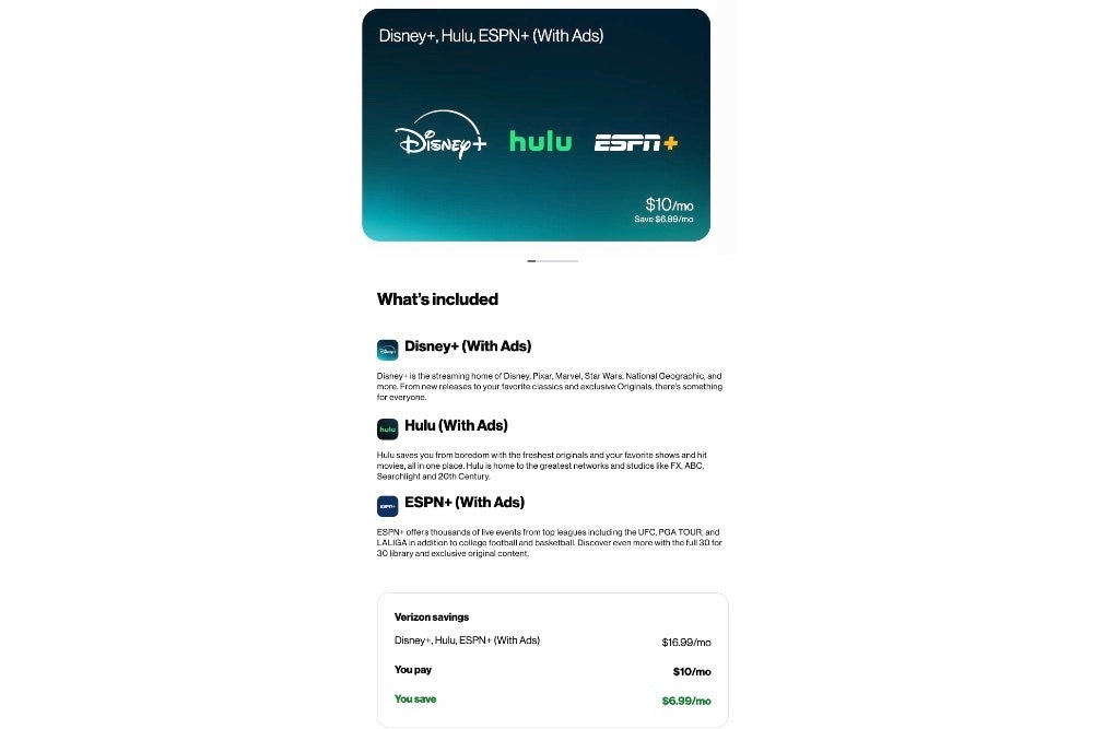 Disney paketinin özelliklerinin ekran görüntüsü