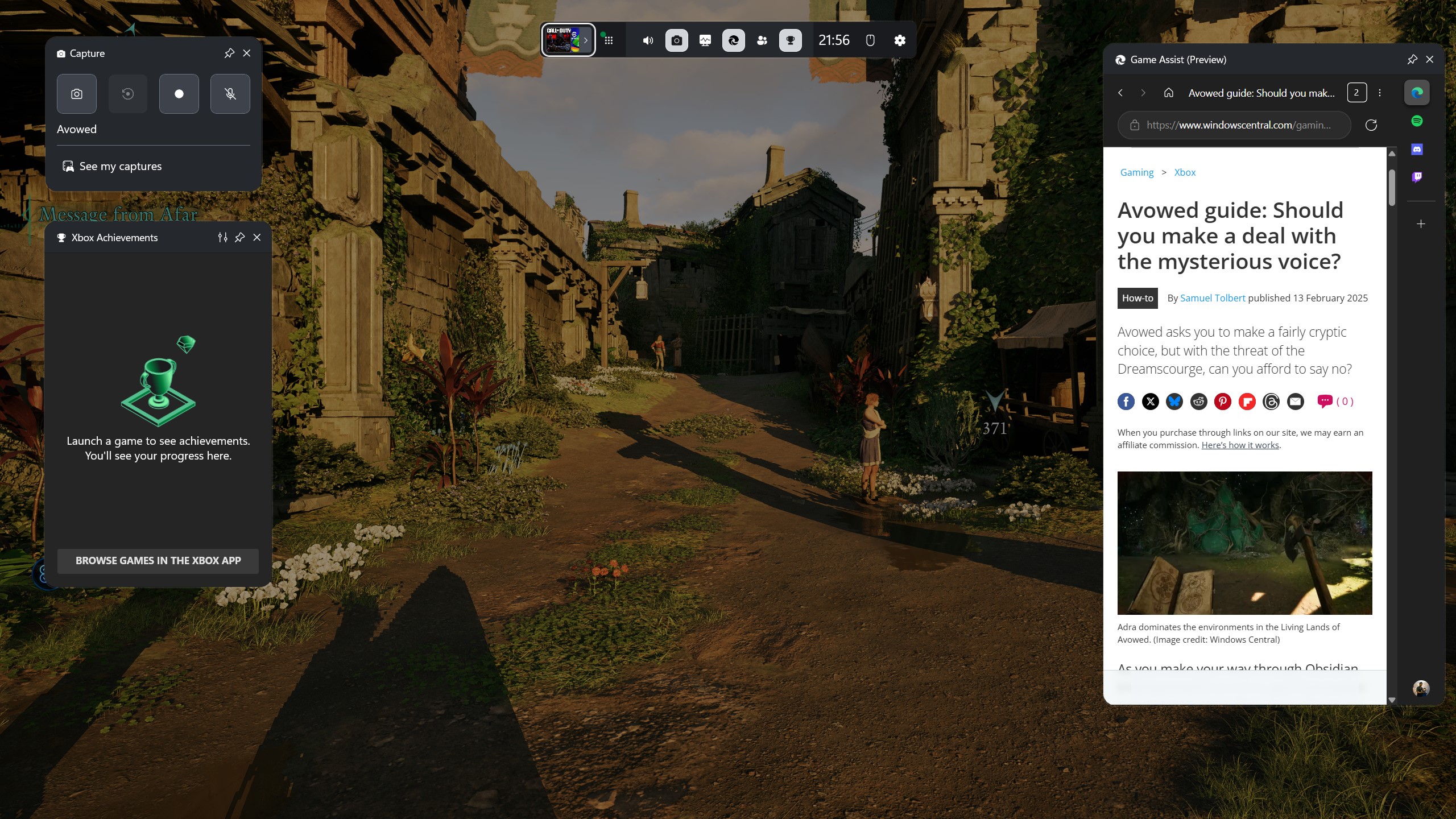 AVOWED oynarken Xbox Game Bar'da Edge Game Assist kullanarak