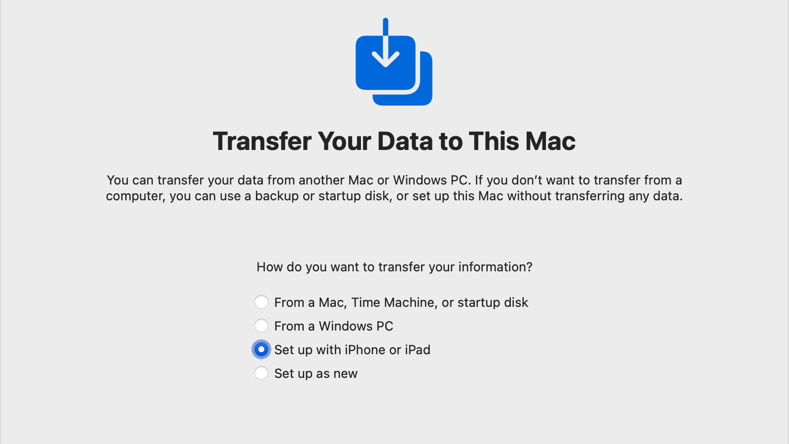 Verilerinizi bu MAC ekranına yeni aktarın