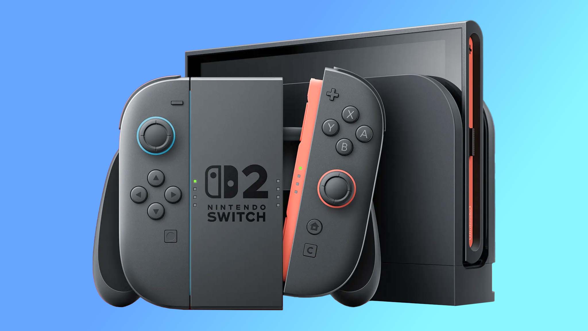Nintendo Switch 2, kontrolörler müstakil ve yerleştirme istasyonunda ekran.