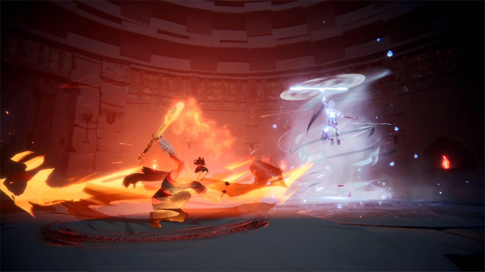 Haven-Survival-Mmorpg-SanDbox-On-Steam-New-PlayTest Kılıcından ateş eden bir samuray, etrafında bir fırtına çağıran başka bir düşmanda suçlanıyor