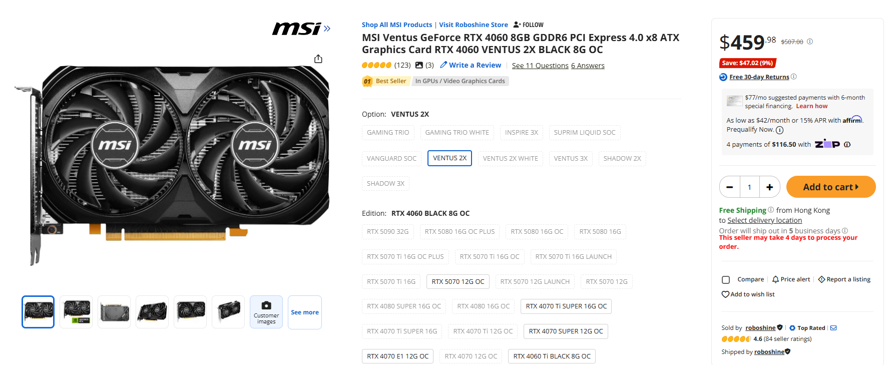 MSI Vu Vutus RTX 4060 8 GB 2X OC