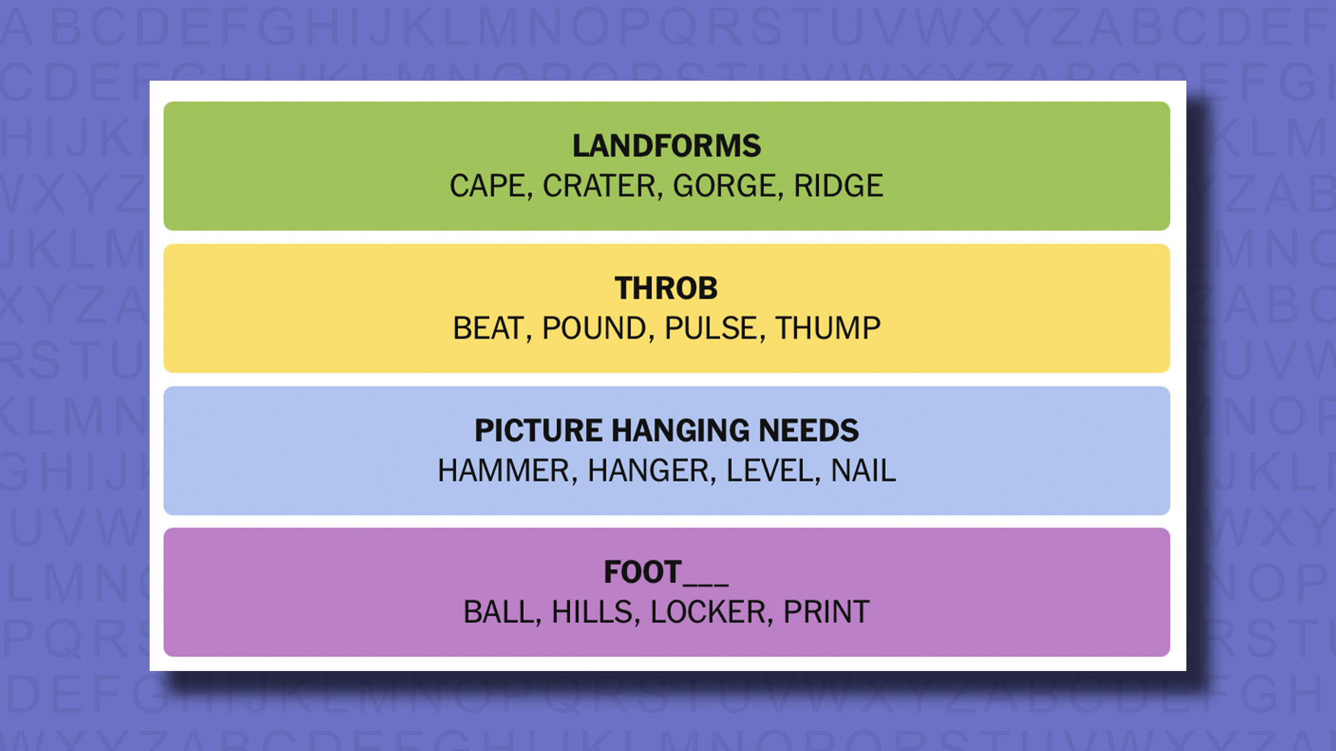 NYT Connections answers for game 666 on a purple background