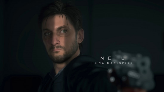Death Stranding 2 voice actors: the shadows obscure a man with dark hair and piercing blue eyes