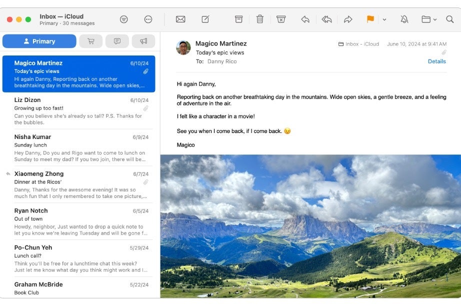 MacOS 15.4'te yeni posta uygulamasının ekran görüntüsü