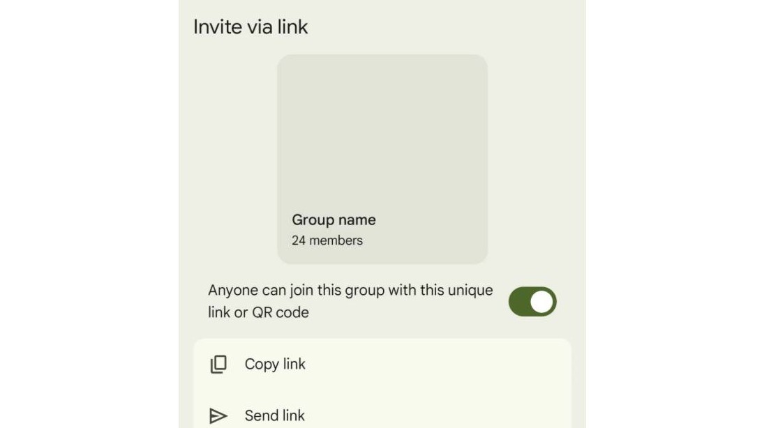 Google Mesajlarının Yeni Grup Sohbet Bağlantısı özelliğinin bir ekran görüntüsü