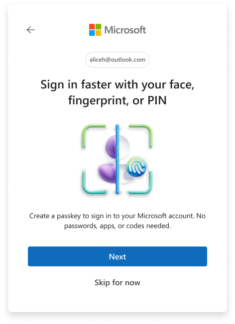 Yeni Passkey Nudge ekranı böyle görünüyor. | Resim Kredisi - Microsoft - Microsoft şifreler ve dizüstü bilgisayar girişlerini kolaylaştırır