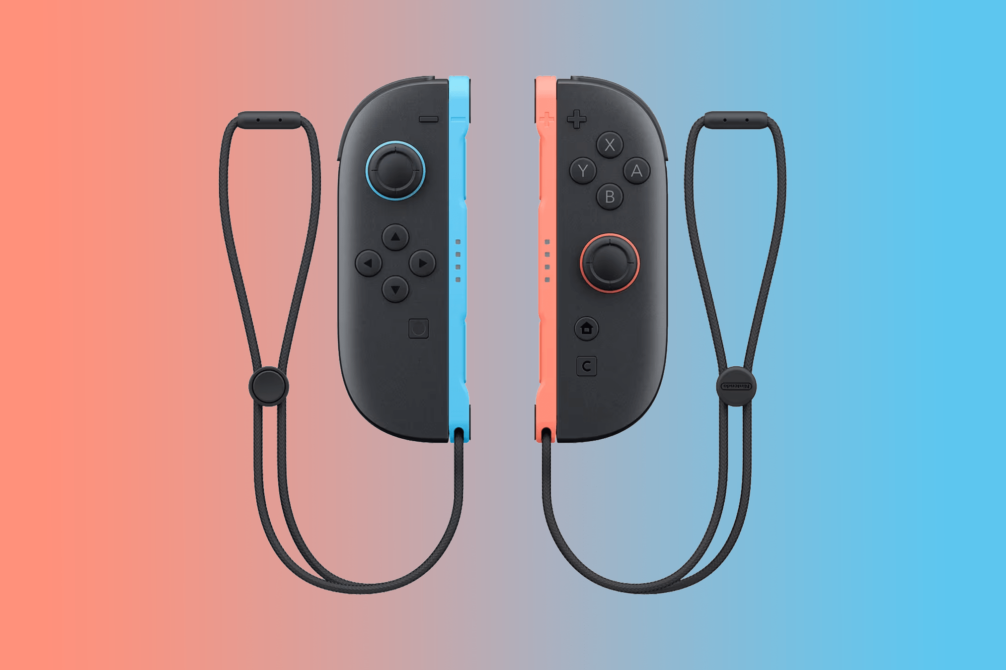 Mavi ve pembe-ish arka plan üzerinde Joy-con 2s.