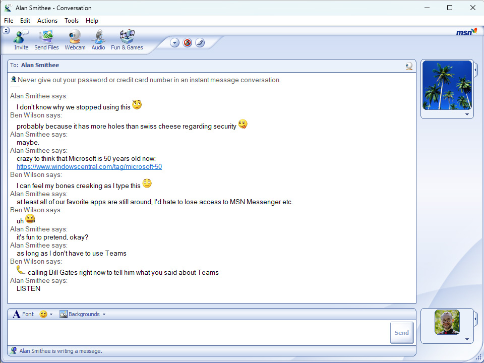 MSN Messenger 6.2 ESCARGOT.CHAT ile bir sohbet penceresi çalıştırıyor.