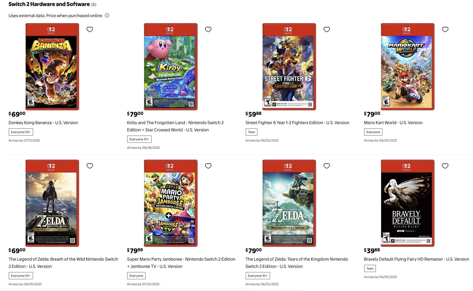 Walmart Switch 2 oyun fiyatları 2