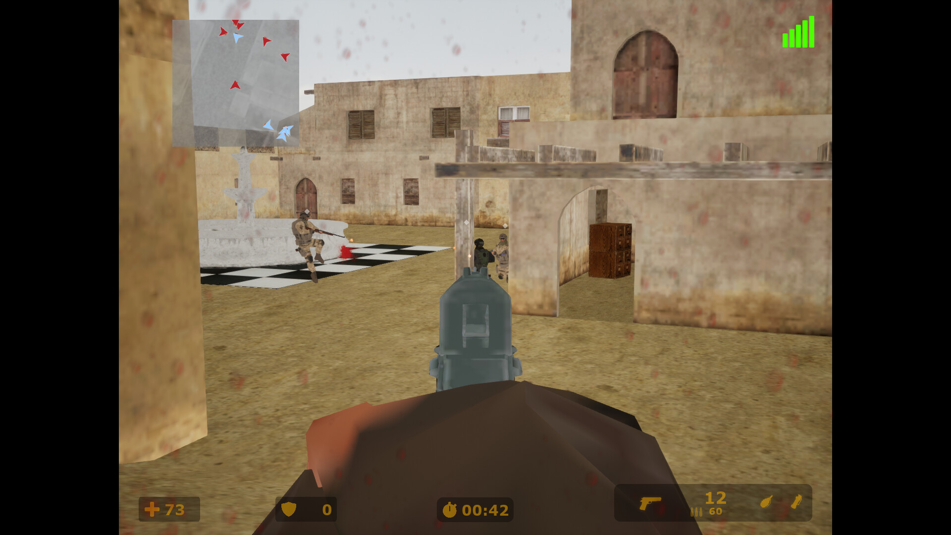 aiming a pistol at people in it takes a war.