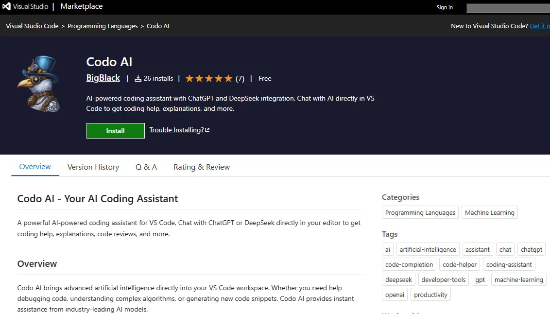 CodoAI on VSCode Market