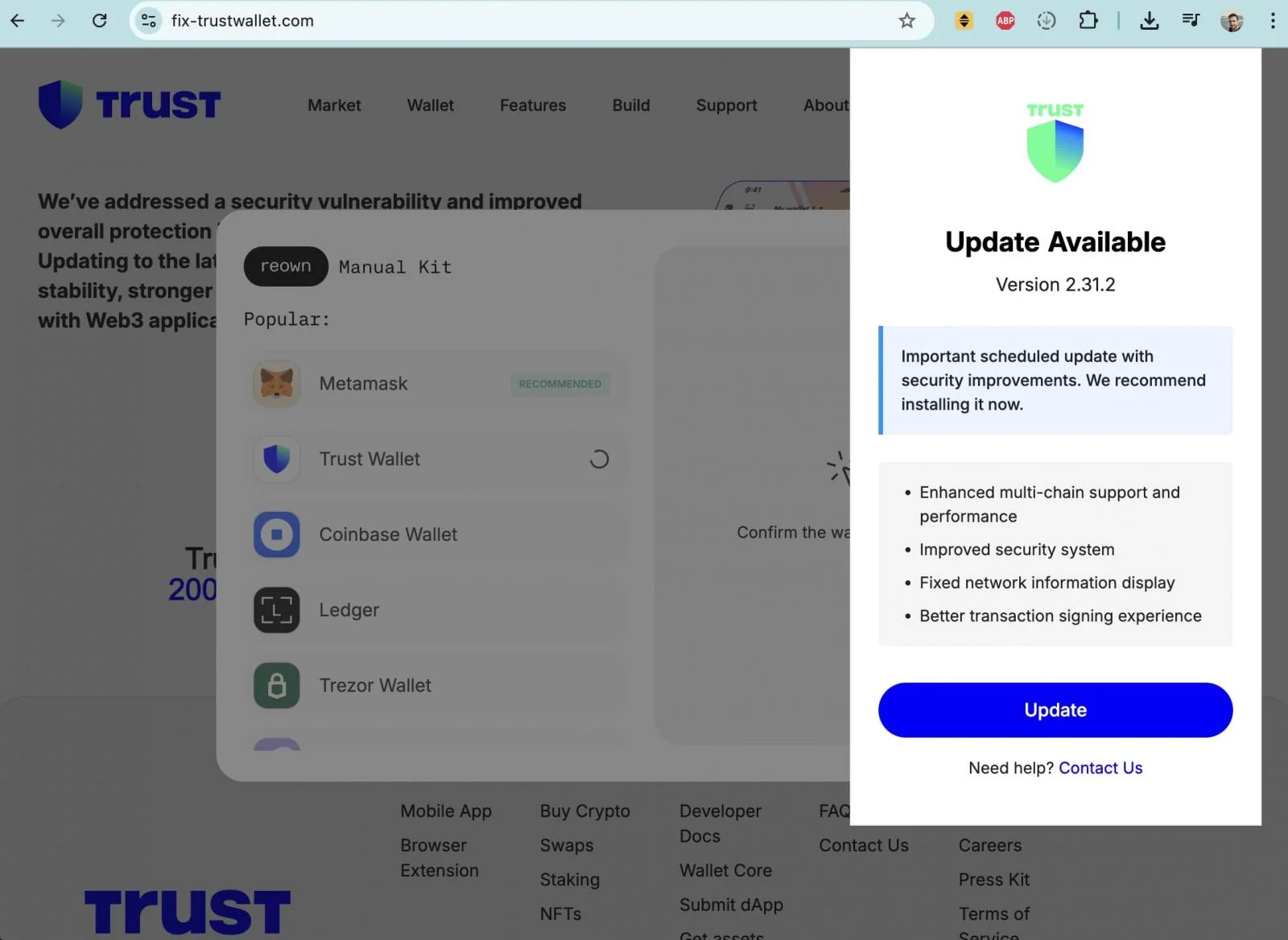Malicious fix-trustwallet[.]com domain (BleepingComputer)