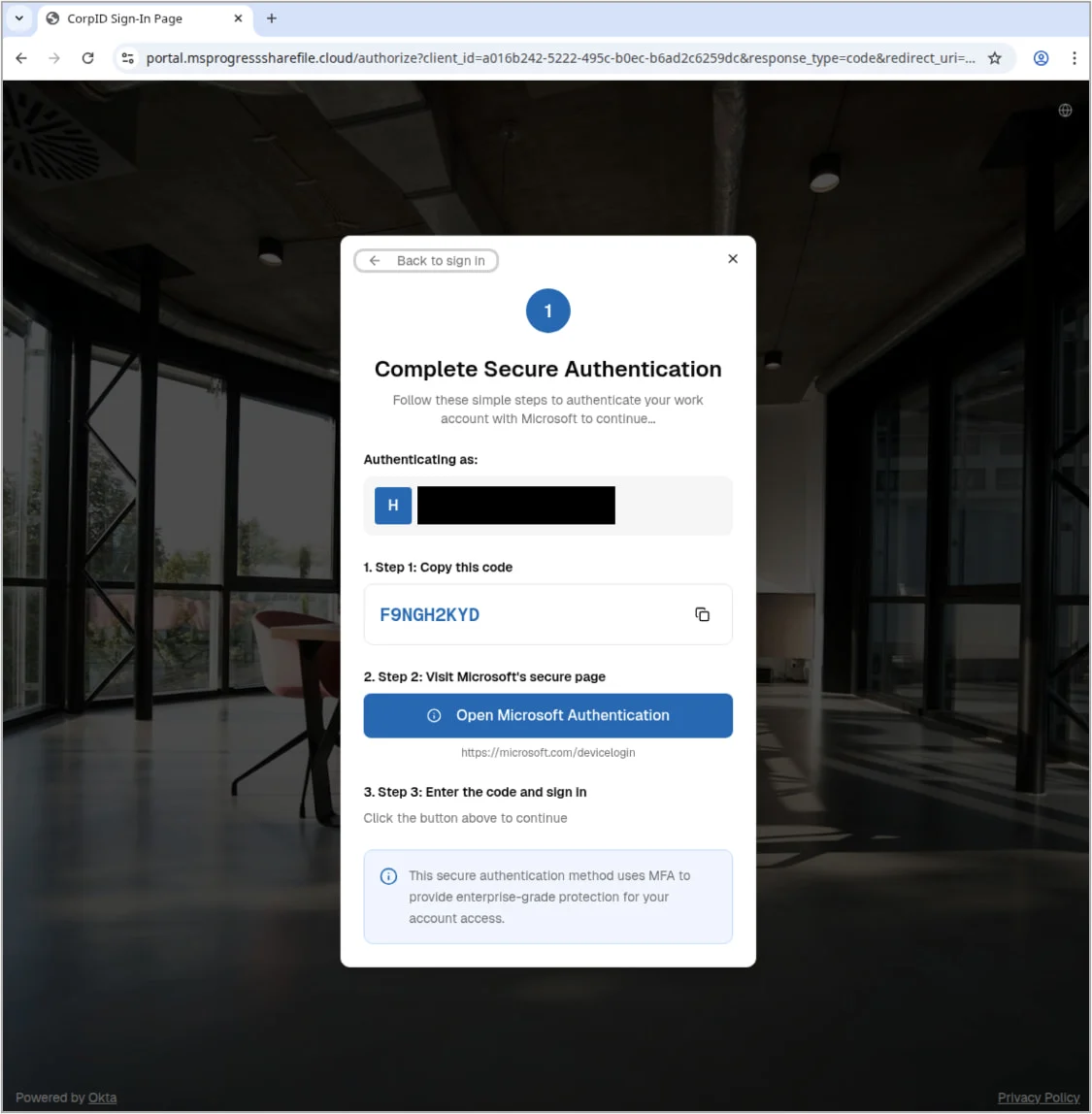 Authorization page used in the attack