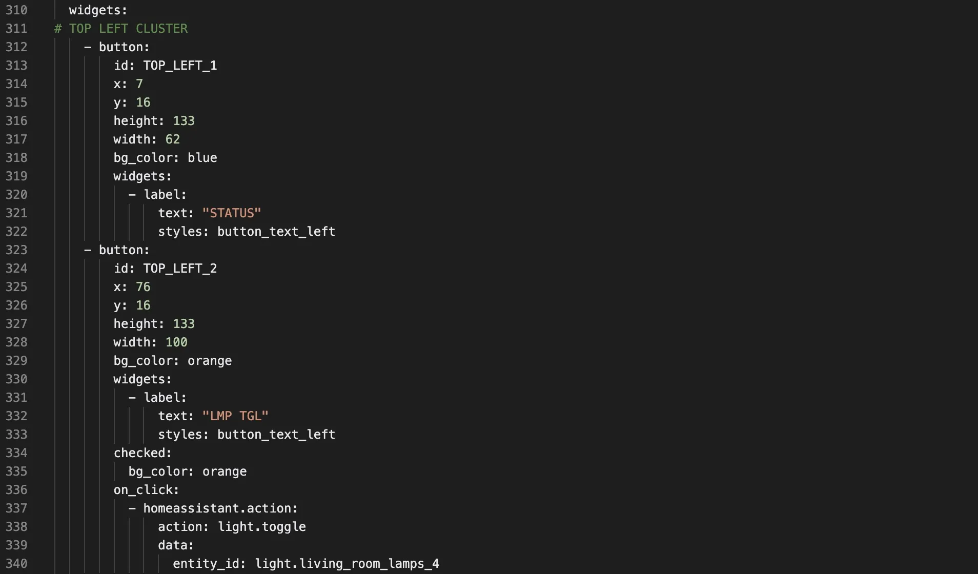 YAML, Star Trek'teki bir LCARS kontrol arayüzü için iki düğmenin yapısını gösteriyor