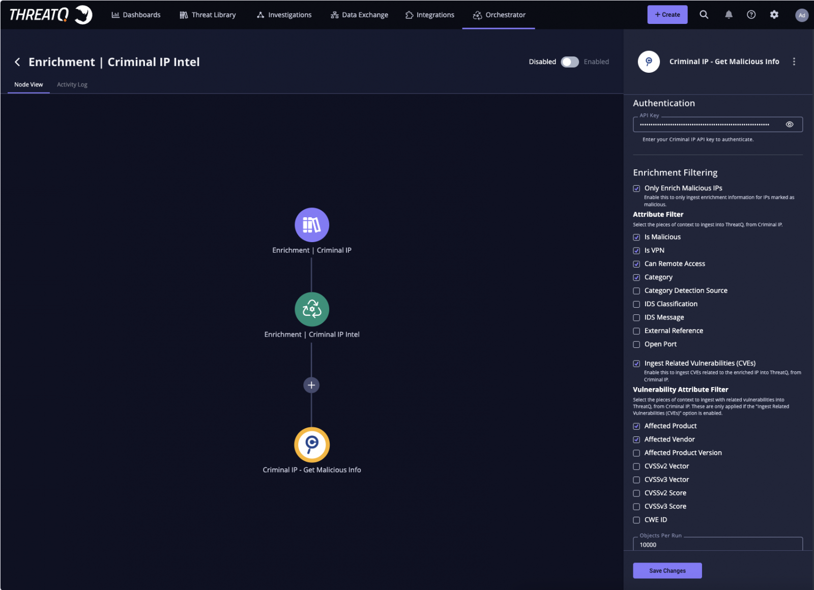 Criminal IP enrichment integrated within the ThreatQ Orchestrator