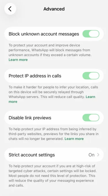 WhatsApp Strict Account Settings